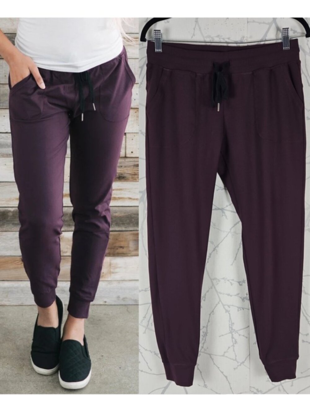 ZYIA Plum Stretch Jersey Knit High Rise Unwind Joggers